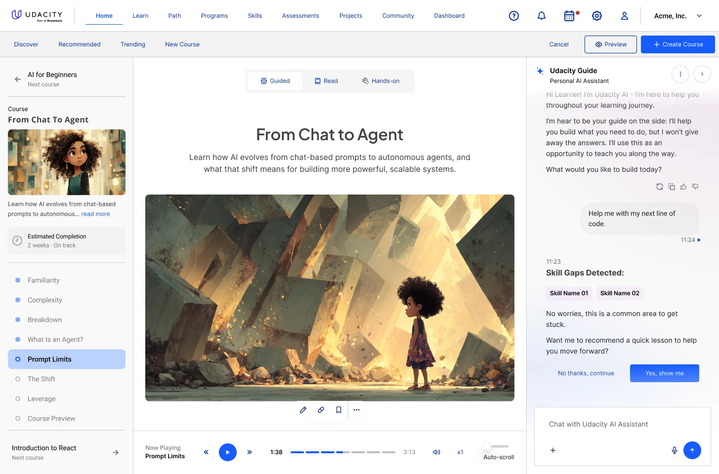 Guided lesson with narration and synced media