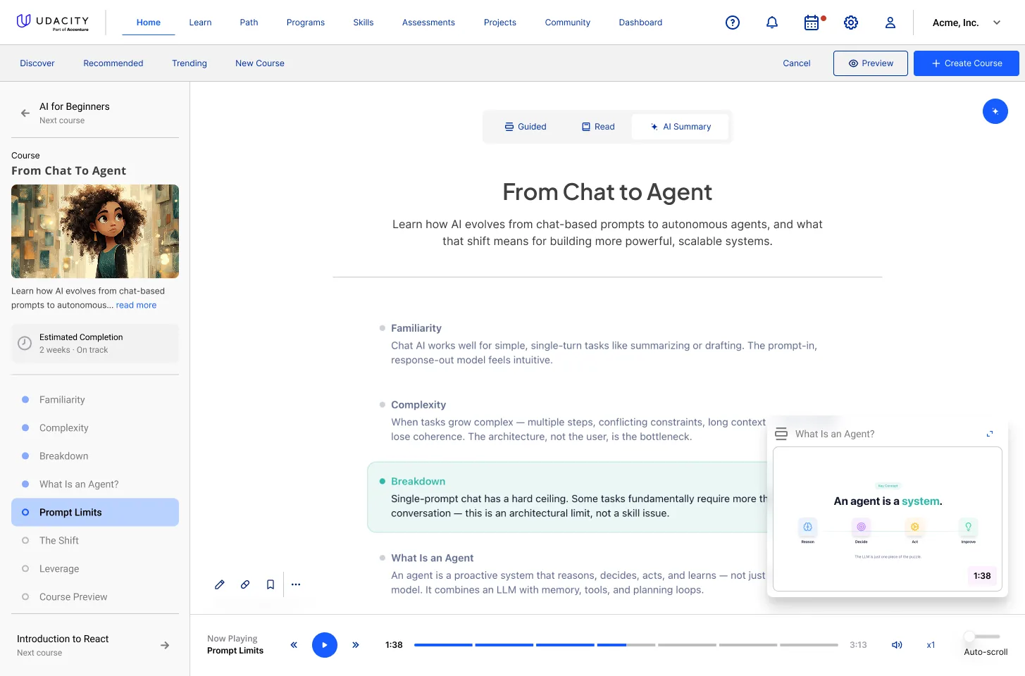 Read mode with an inline concept card