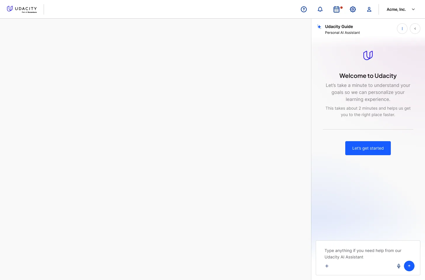 Onboarding running inside the assistant dock, full screen